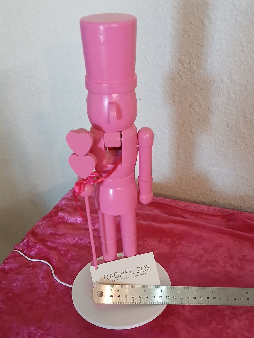 14 " Rachel Zoe Bright Pink Nutcracker Figurine with Heart Staff